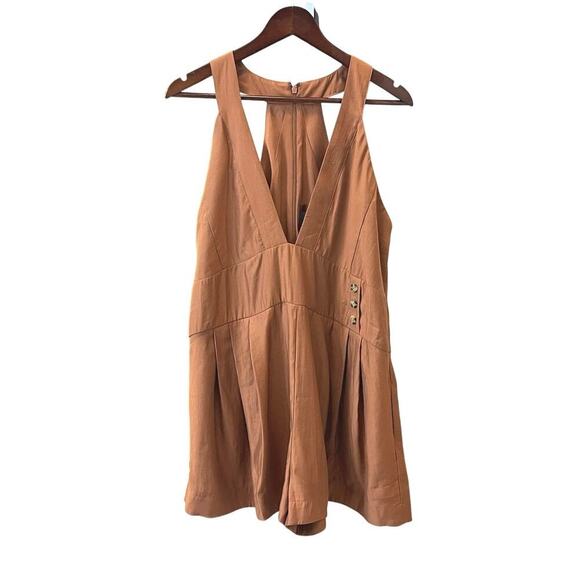 Anthropologie Sleeveless V-Neck Pinafore Romper Size Medium in Brown NEW - Picture 5 of 10